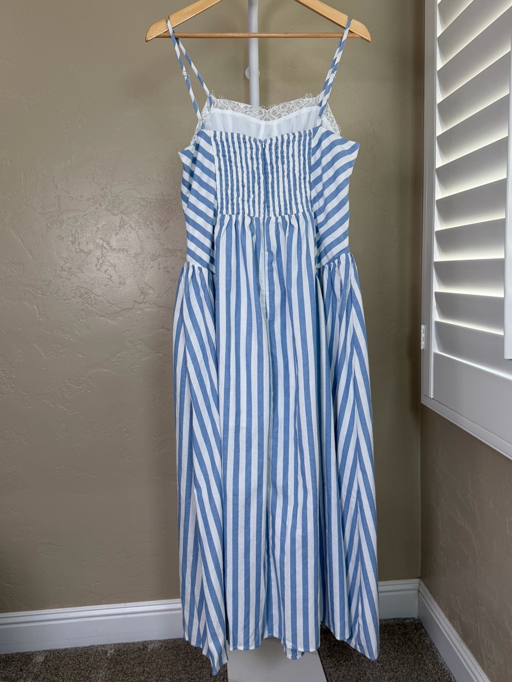 Commense Light Blue White Striped Cotton Lace Cami Maxi Dress Large NWT - Picture 7 of 10